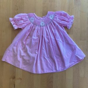 NWOT boutique brand smocked dress. Pink check with bunny embroidery. 3 months